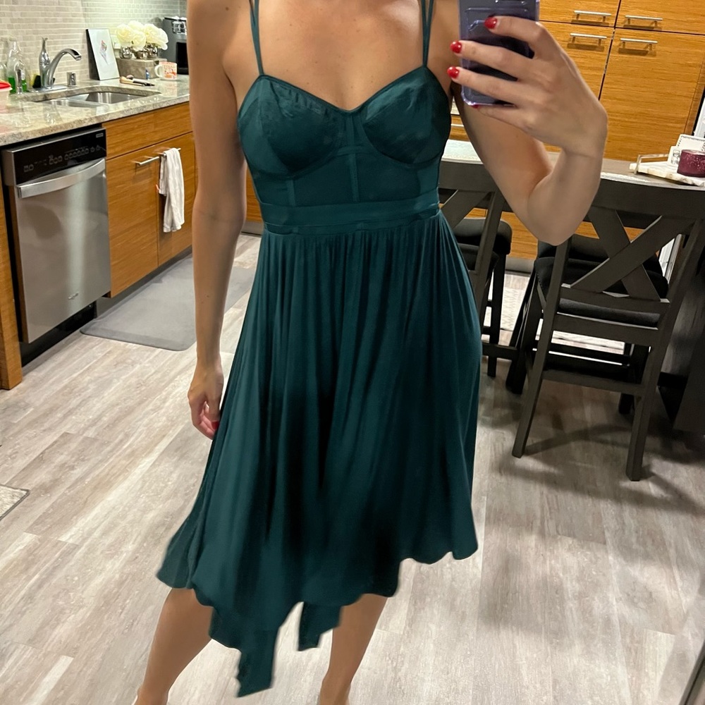 Victoria’s Secret Vintage dark green satin bust handkerchief dress size 6 or 4